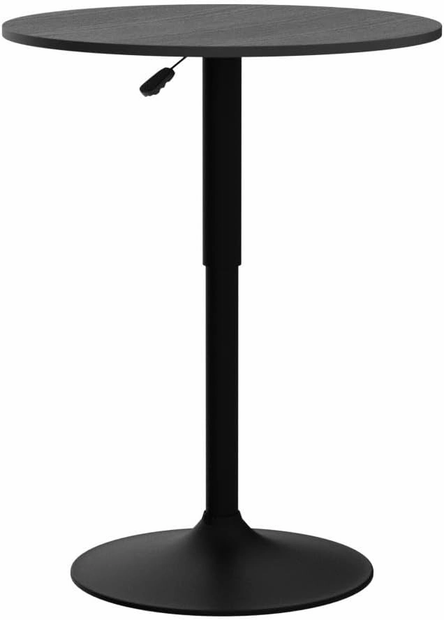 Yaheetech Round Bar Table, Adjustable Height and 360° Swivel Bar Tables, Cocktail Table with MDF Top, Silver Leg Base for Bar, Bistro, Café, Full Black