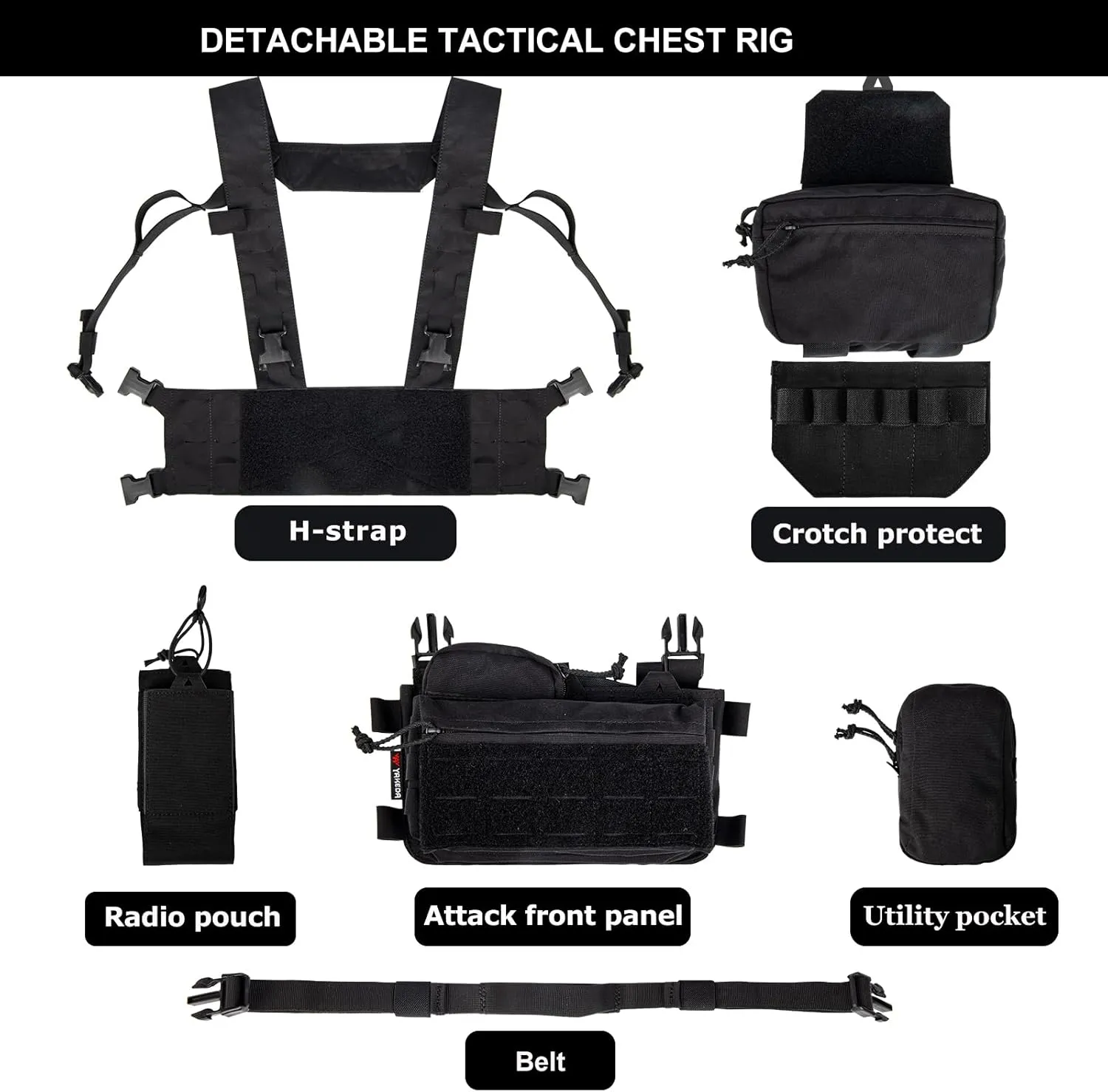 YAKEDA Tactical Chest Mini Rig Vest with Magazine Pouch Adjustable Detachable Laser-cutting Molle Modular Chest Vest