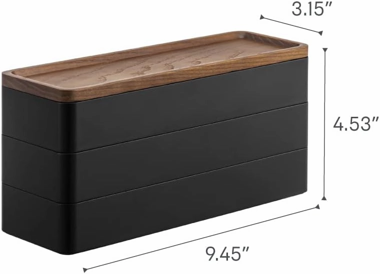 Yamazaki Home Rin Stacking Watch And Accessory Case, Jewelry Box Organizer For Glasses, 3-Tier - Accessories - Plastic   Wood, Black