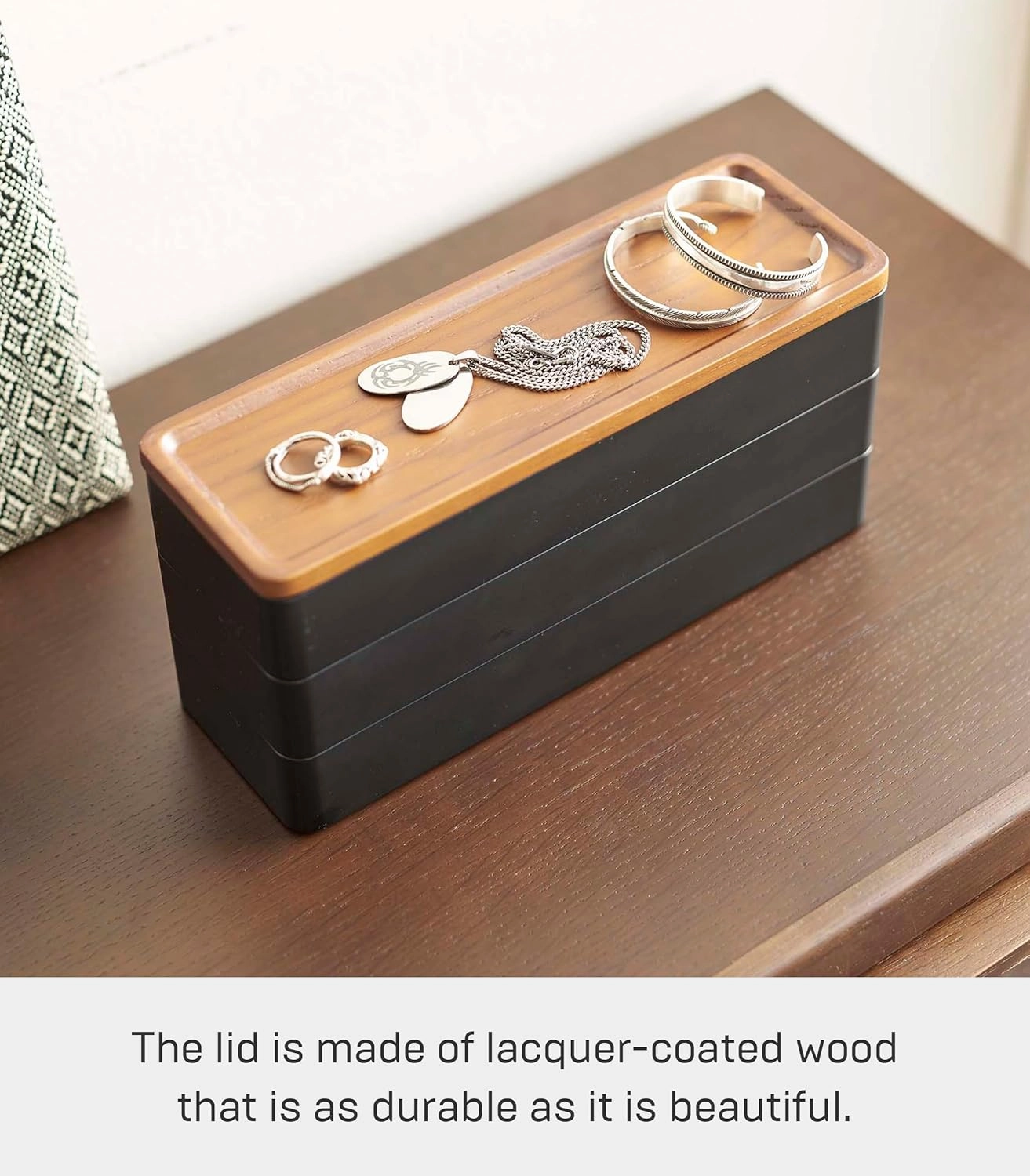 Yamazaki Home Rin Stacking Watch And Accessory Case, Jewelry Box Organizer For Glasses, 3-Tier - Accessories - Plastic   Wood, Black