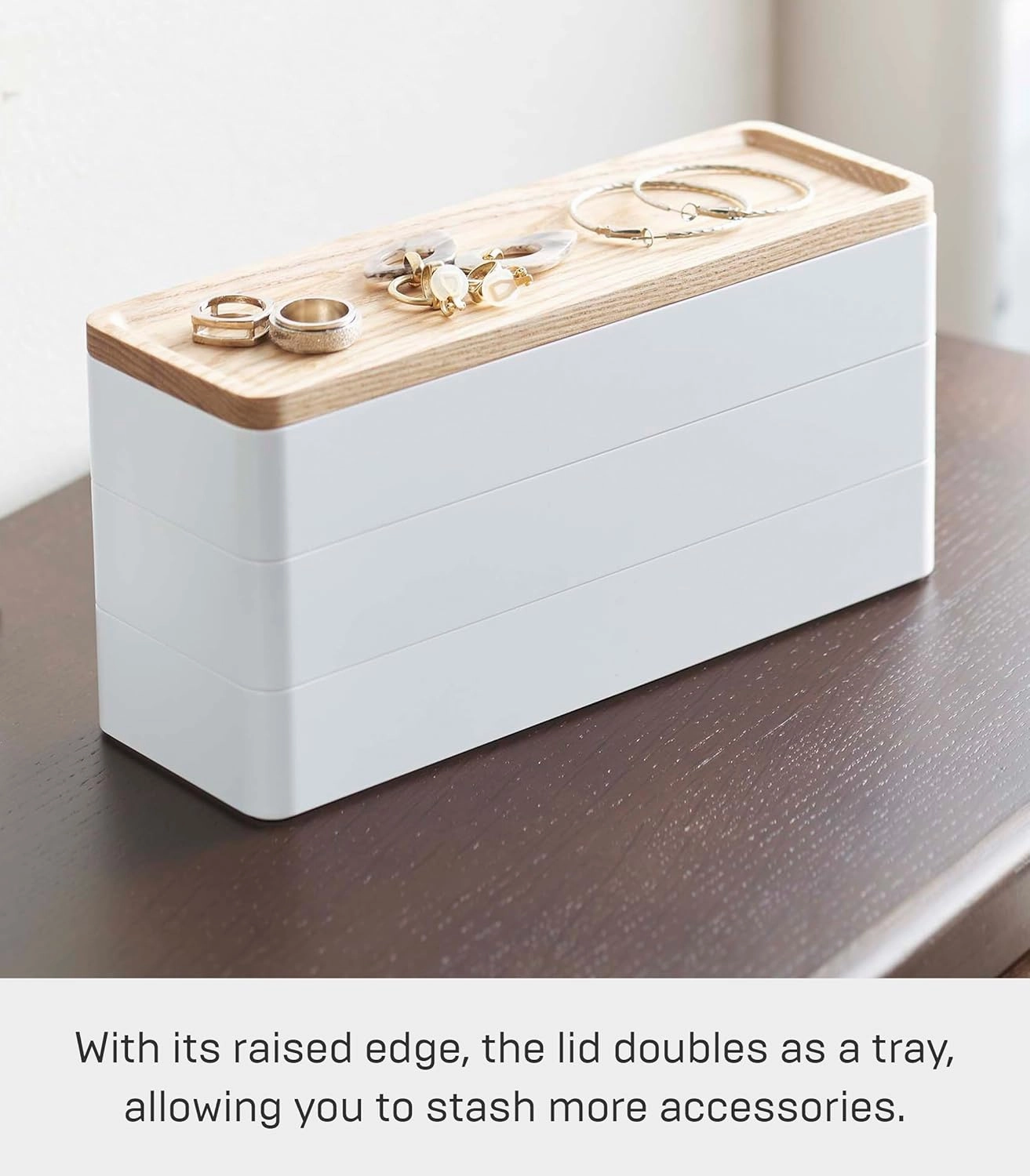 Yamazaki Home Rin Stacking Watch And Accessory Case, Jewelry Box Organizer For Glasses, 3-Tier - Accessories - Plastic   Wood,White