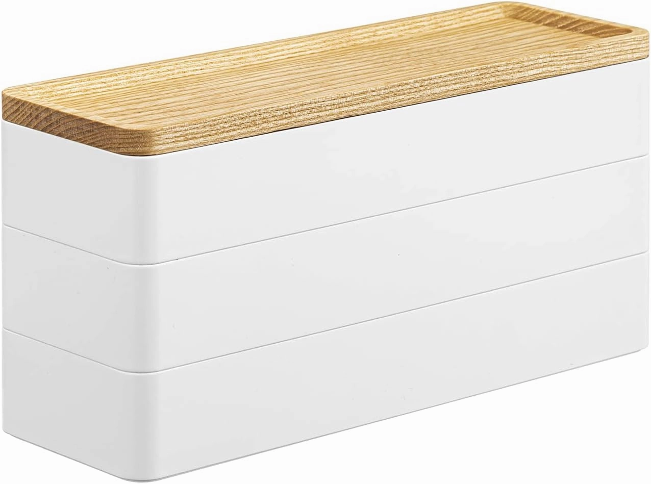 Yamazaki Home Rin Stacking Watch And Accessory Case, Jewelry Box Organizer For Glasses, 3-Tier - Accessories - Plastic   Wood,White