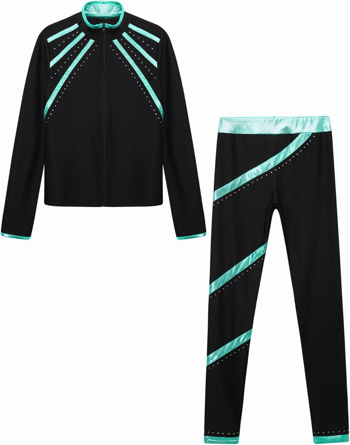 YEAHDOR Girls Kids Figure Skating Outfit Shiny Ice Skating Jacket Outerwear with Practice Leggings Performance Dancewear