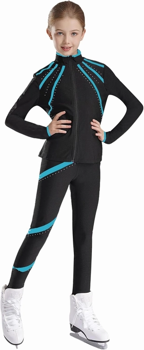 YEAHDOR Girls Kids Figure Skating Outfit Shiny Ice Skating Jacket Outerwear with Practice Leggings Performance Dancewear