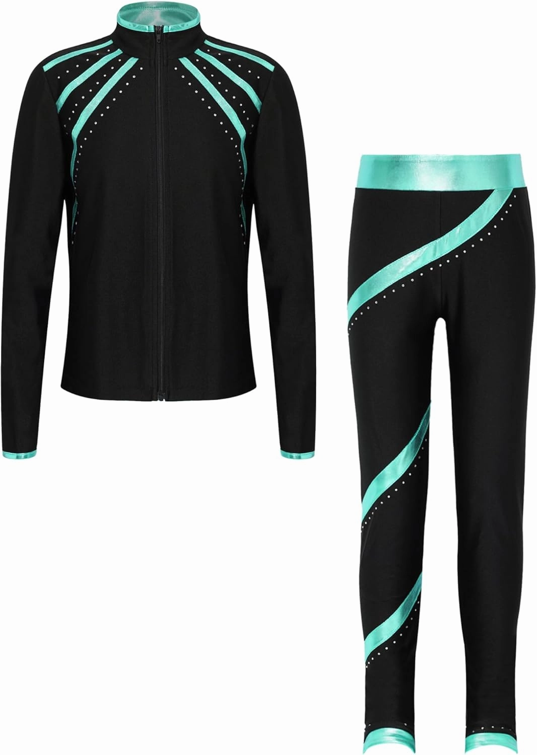 YEAHDOR Girls Kids Figure Skating Outfit Shiny Ice Skating Jacket Outerwear with Practice Leggings Performance Dancewear