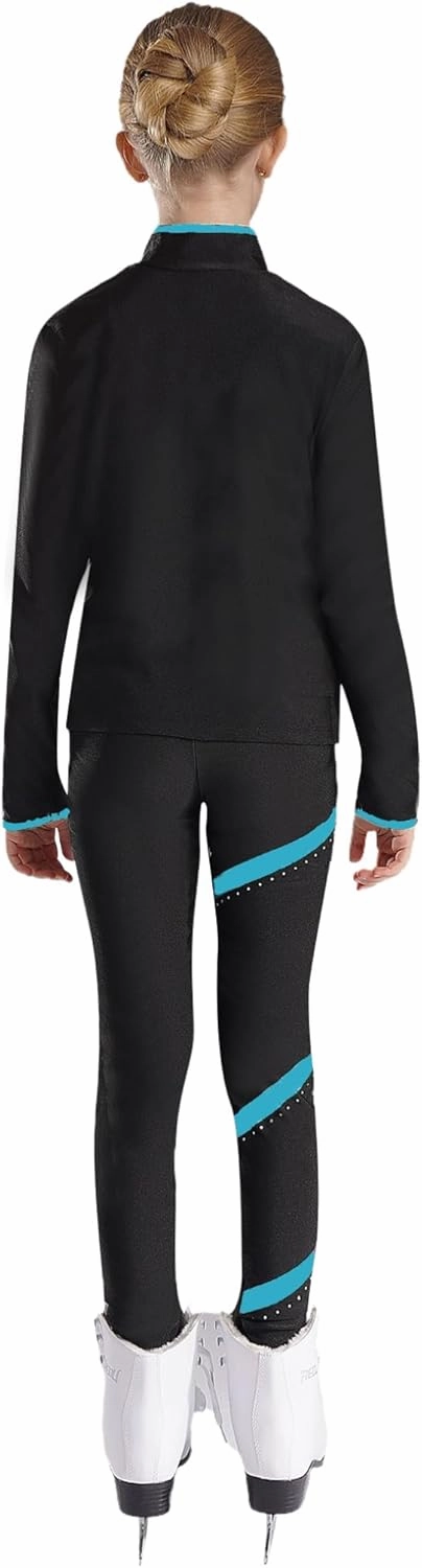YEAHDOR Girls Kids Figure Skating Outfit Shiny Ice Skating Jacket Outerwear with Practice Leggings Performance Dancewear