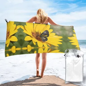 Yellow Sunflowers with Red Butterfly Premium Compact Microfiber Travel Towel-Featherlight & Quick Dry,Sand-Resistant Beach Towel for Swimming,Camping,Vacation Essentials with Carry Pouch