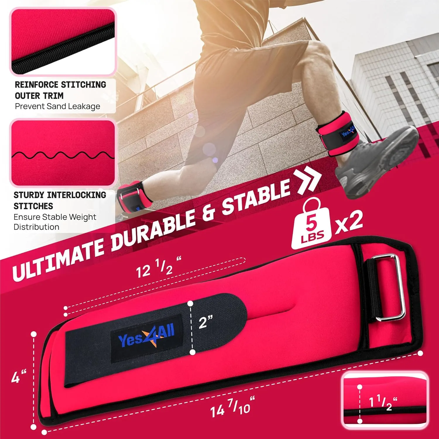 Yes4All Wrist & Ankle Weights Pair 1lb -10lbs, Adjustable Strap for Walking, Jogging, Pilates, Gym Fitness Workout for Women, Men