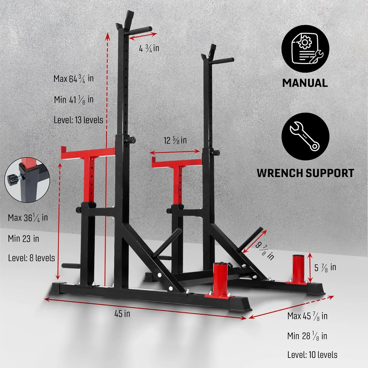 Yes4All Squat Rack for Home Gym, Adjustable Barbell Stand Rack, Multi-Function Weight Lifting, Dip Bar Station, Bench Press Rack Stand, Weight Plate Storage - Capacity Up to 600LBS