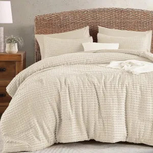 Yiran 7 Piece Beige Boho Comforter Set Queen Bed in a Bag Tufted Texture Comforter Set Fluffy Jacquard Geometric Bedding Set 90"×90"