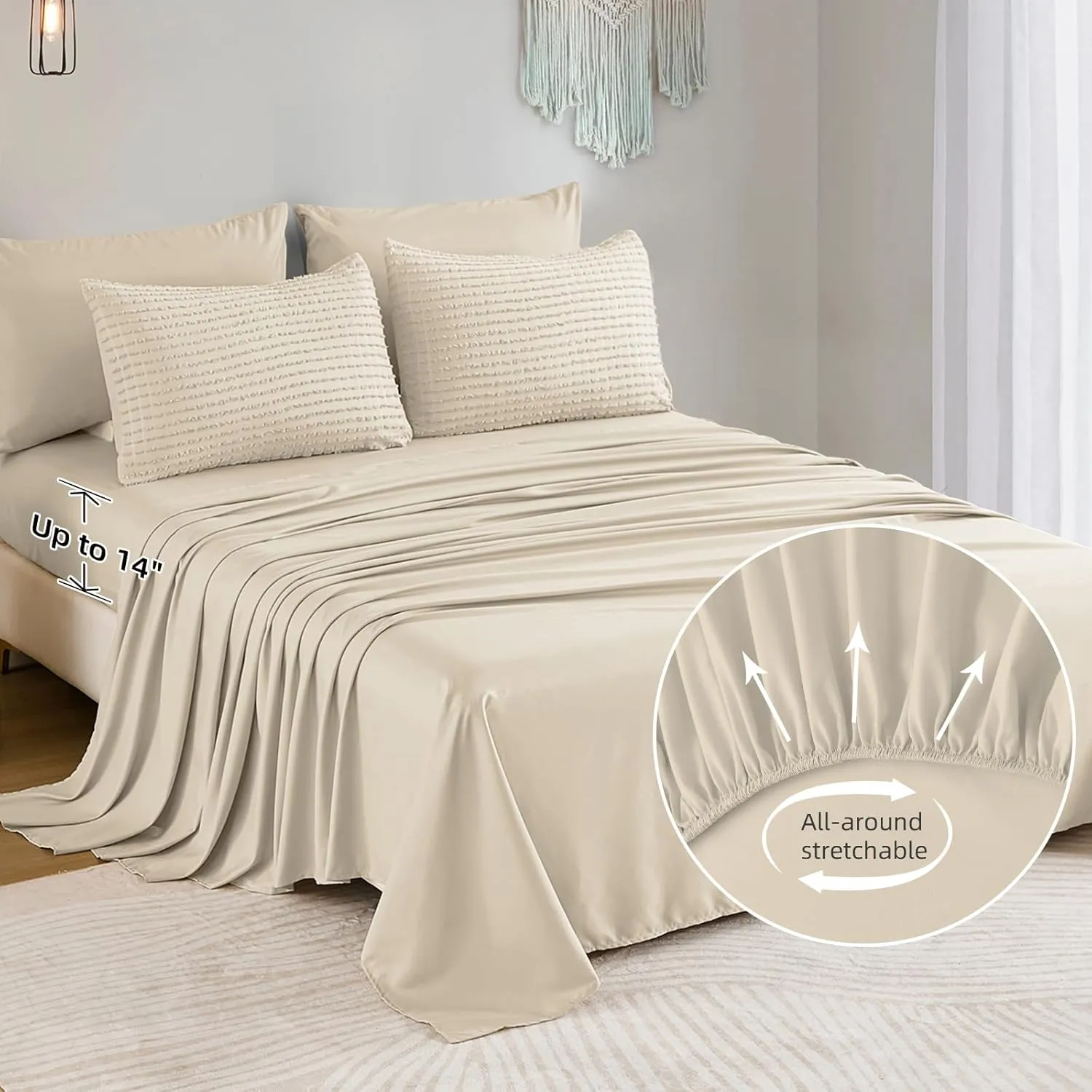 Yiran 7 Piece Beige Boho Comforter Set Queen Bed in a Bag Tufted Texture Comforter Set Fluffy Jacquard Geometric Bedding Set 90"×90"
