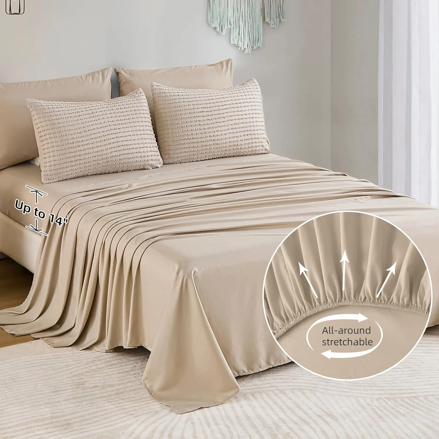 Yiran Khaki Tufted Texture Comforter Set Queen Size 7 Piece Bed in a Bag Boho Geometric Comforter with Sheet Set Fitted Sheet Pillowcases Fluffy Jacquard Soft Microfiber Bedding Set 90"×90"