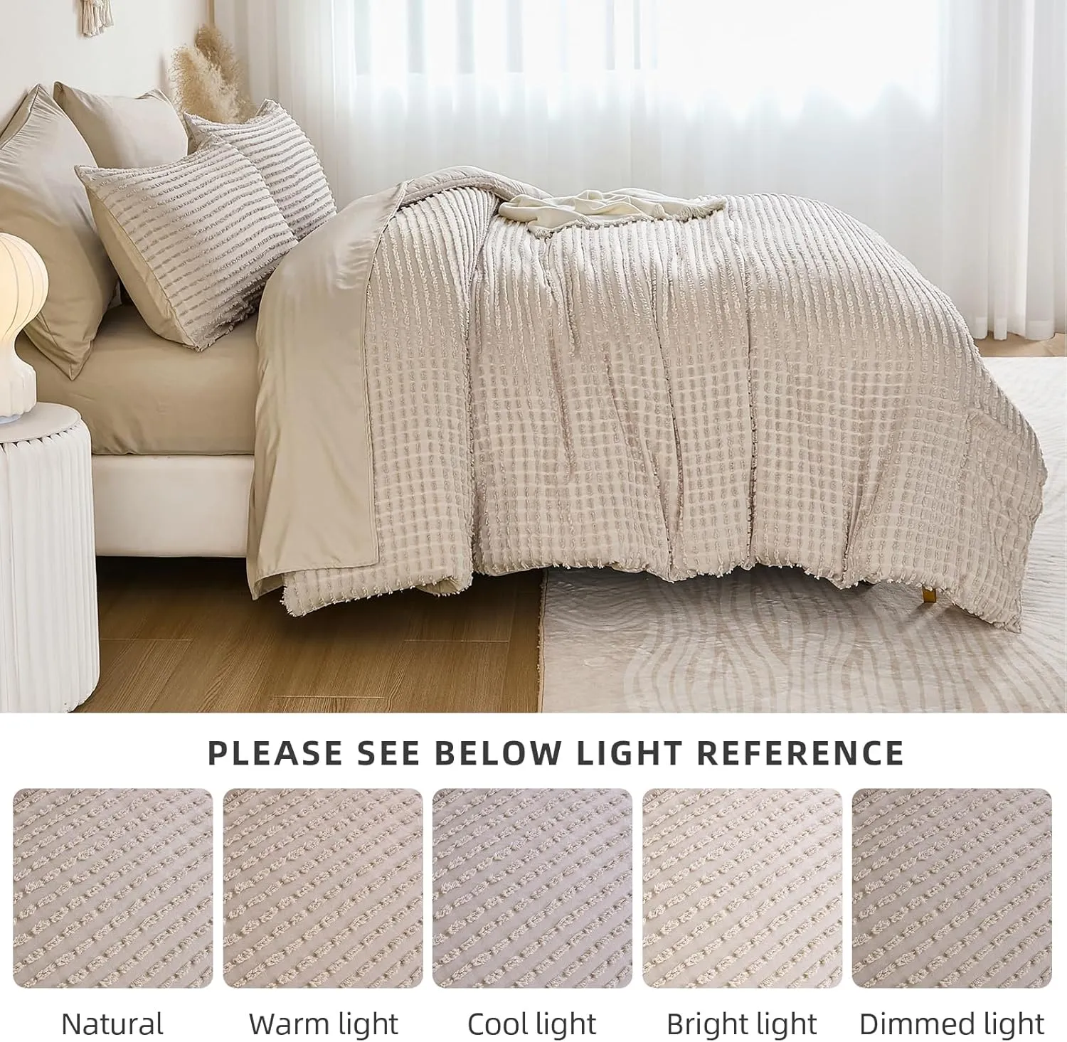 Yiran Khaki Tufted Texture Comforter Set Queen Size 7 Piece Bed in a Bag Boho Geometric Comforter with Sheet Set Fitted Sheet Pillowcases Fluffy Jacquard Soft Microfiber Bedding Set 90"×90"