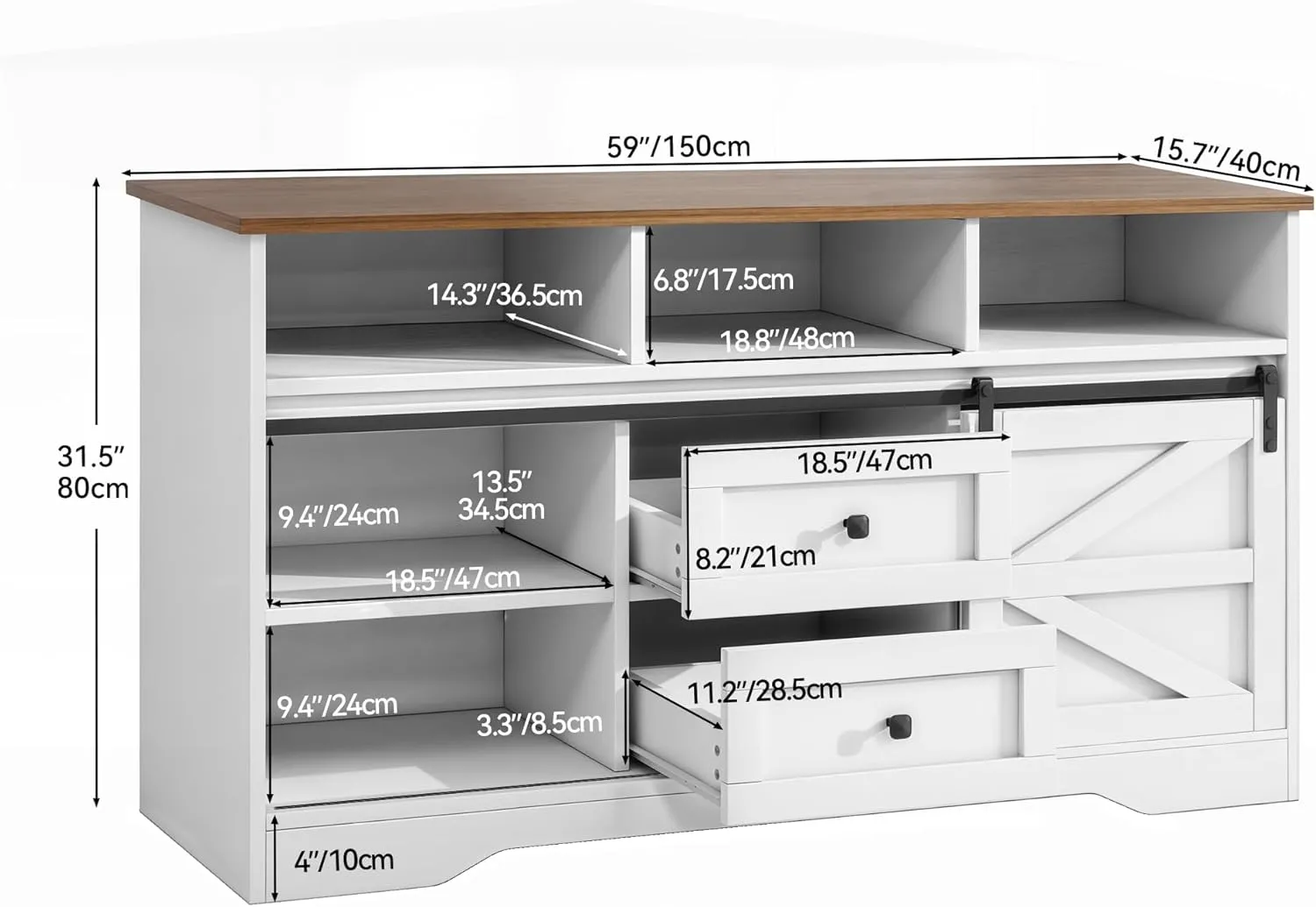 YITAHOME Large Buffet Sideboard Cabinet, 59" Farmhouse Buffet Cabinet with Drawers & Sliding Doors, Storage Cabinet for Kitchen, Living Room (Black)