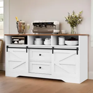 YITAHOME Large Buffet Sideboard Cabinet, 59" Farmhouse Buffet Cabinet with Drawers & Sliding Doors, Storage Cabinet for Kitchen, Living Room (Black)