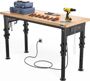 YITAHOME Workbench for Garage 48" L X 20" W Adjustable Workbench, Heavy-Duty Worktable W/Pegboard & Power Outlets, 2000 LBS Load Capacity, for Workshop, Garage, Office, Home
