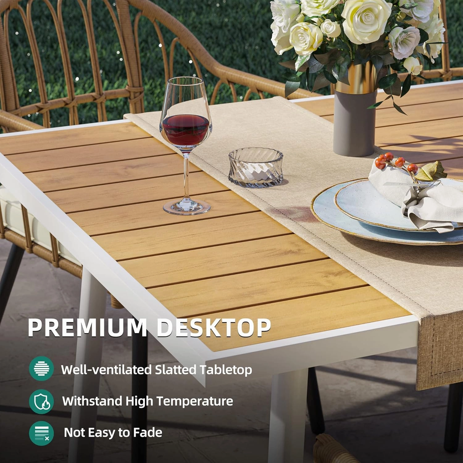 YITAHOME 6 Pieces Outdoor Patio Dining Set, Rattan Wicker Patio Dining Chair & Table & Bench Set for 6 People, Sectional Conversation Set with Umbrella Hole for Patios, Backyard, Balcony, Garden, Lawn