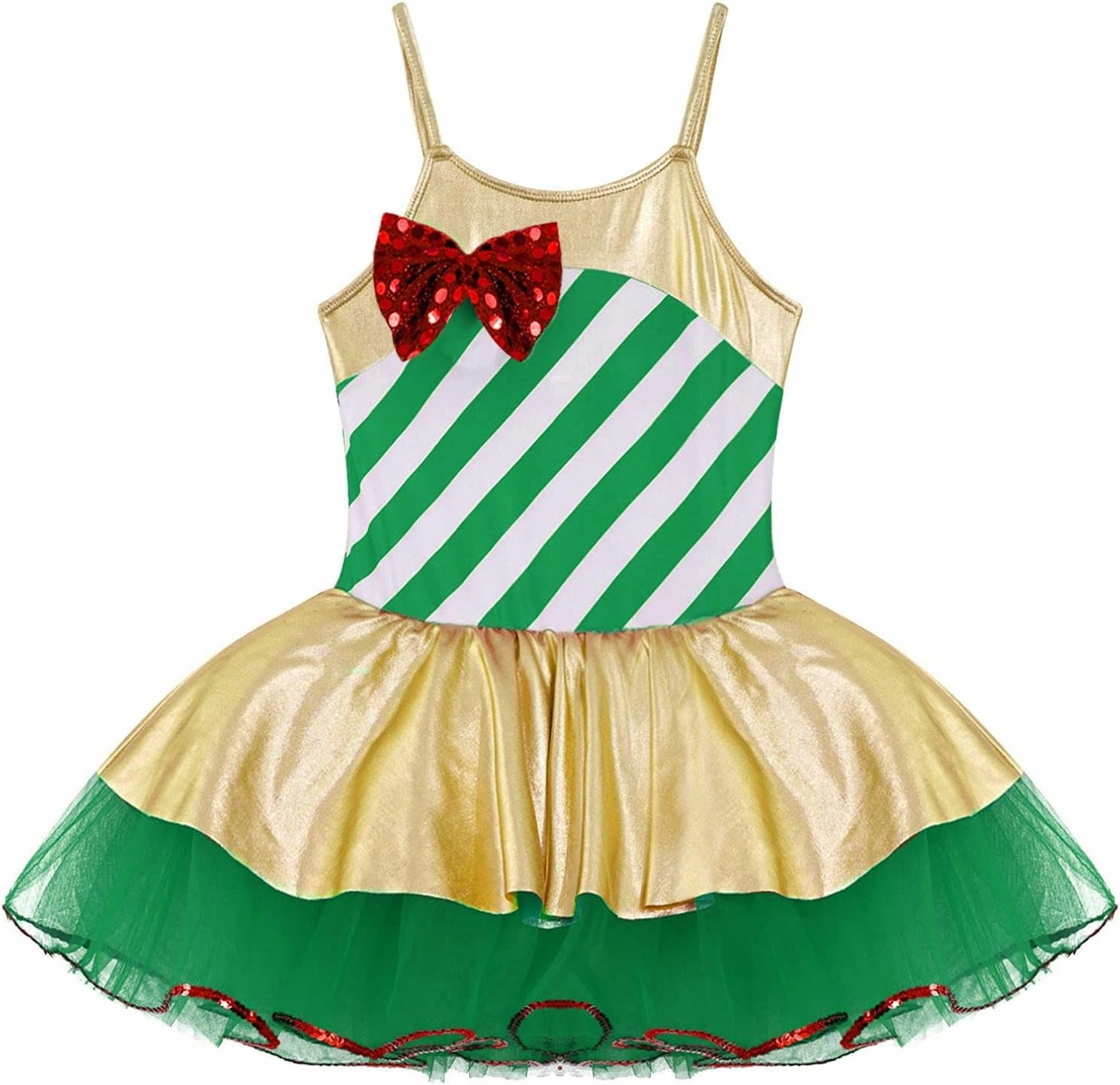 YiZYiF Kids Girls Christmas Dance Costume Dress Holiday Fancy Dress up Shiny Sequins Striped Figure Ice Skating Jumpsuit