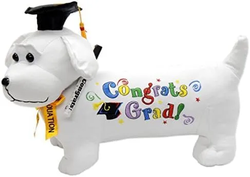 YMCtoys - Graduation Autograph Stuffed Dog with Pen, Words : Congrats Grad! (12 Inch, Black)