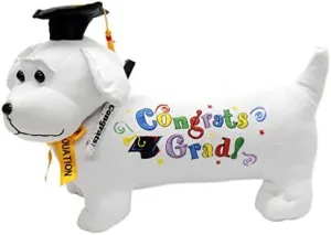 YMCtoys - Graduation Autograph Stuffed Dog with Pen, Words : Congrats Grad! (12 Inch, Black)