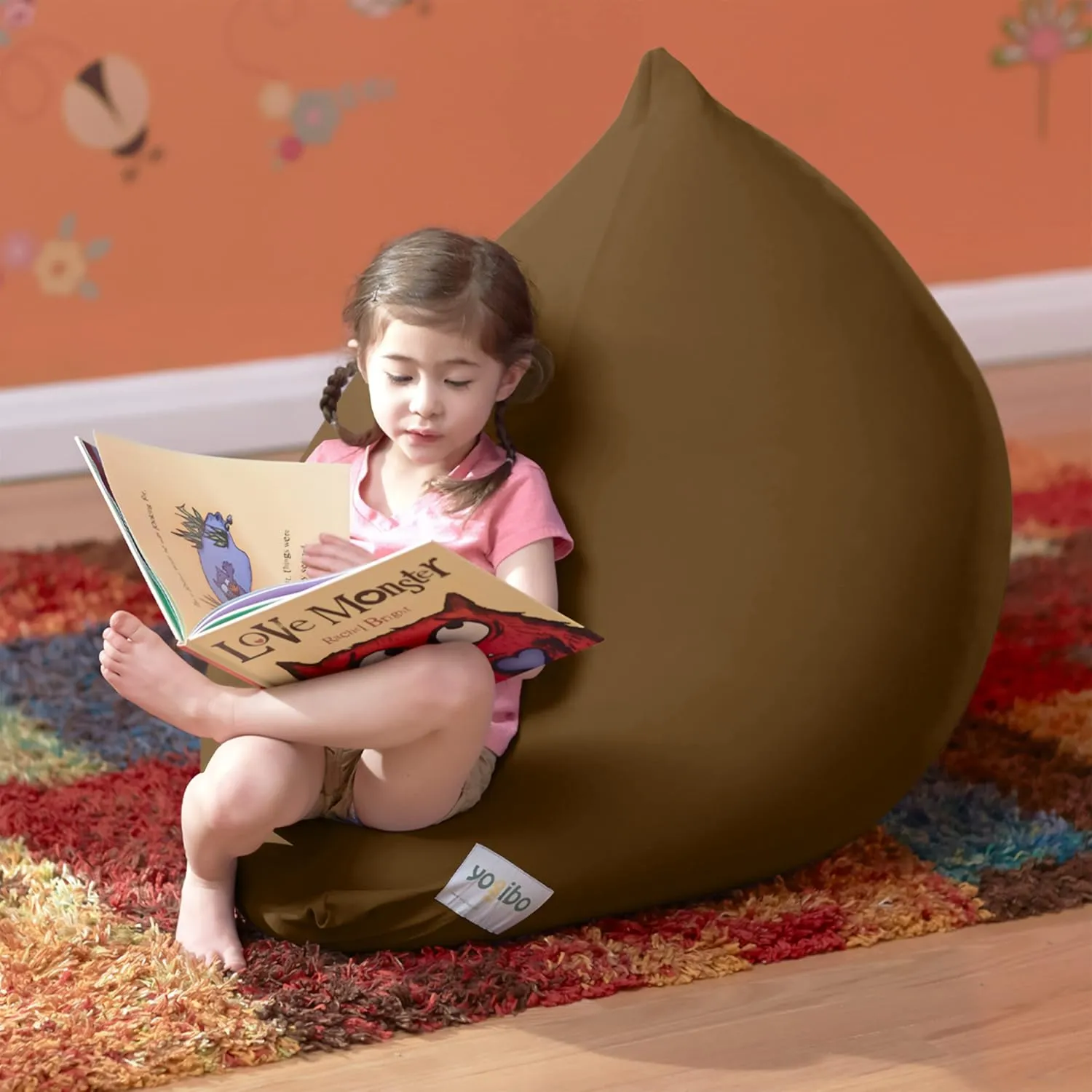 Yogibo Mini Bean Bag, Small Beanbag Chair for Kids, Teens and Adults, Great for Meditation and Sitting, Fibead Filling Conforms to Body, Washable, Removable Cover, Brown
