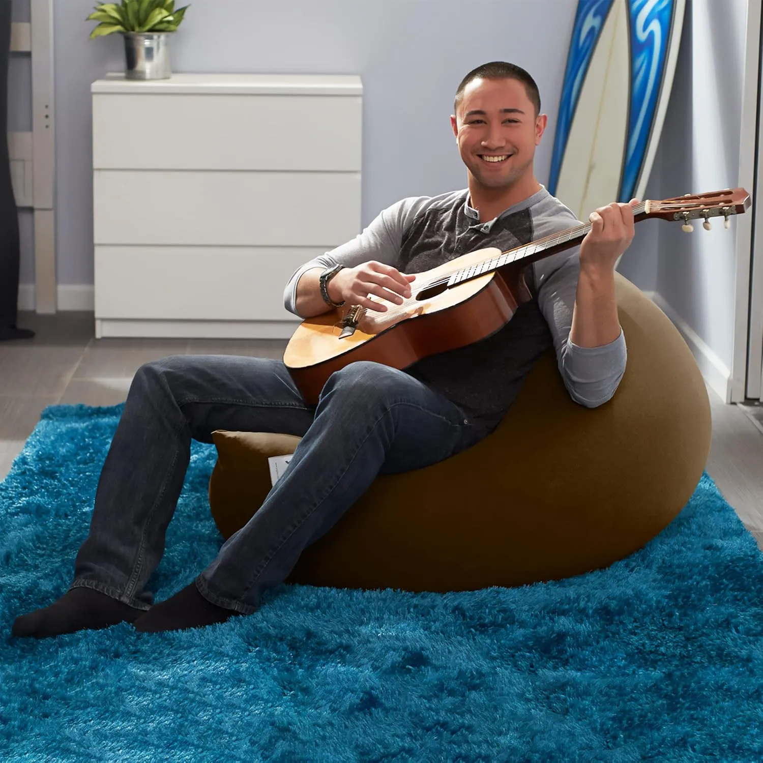Yogibo Mini Bean Bag, Small Beanbag Chair for Kids, Teens and Adults, Great for Meditation and Sitting, Fibead Filling Conforms to Body, Washable, Removable Cover, Brown