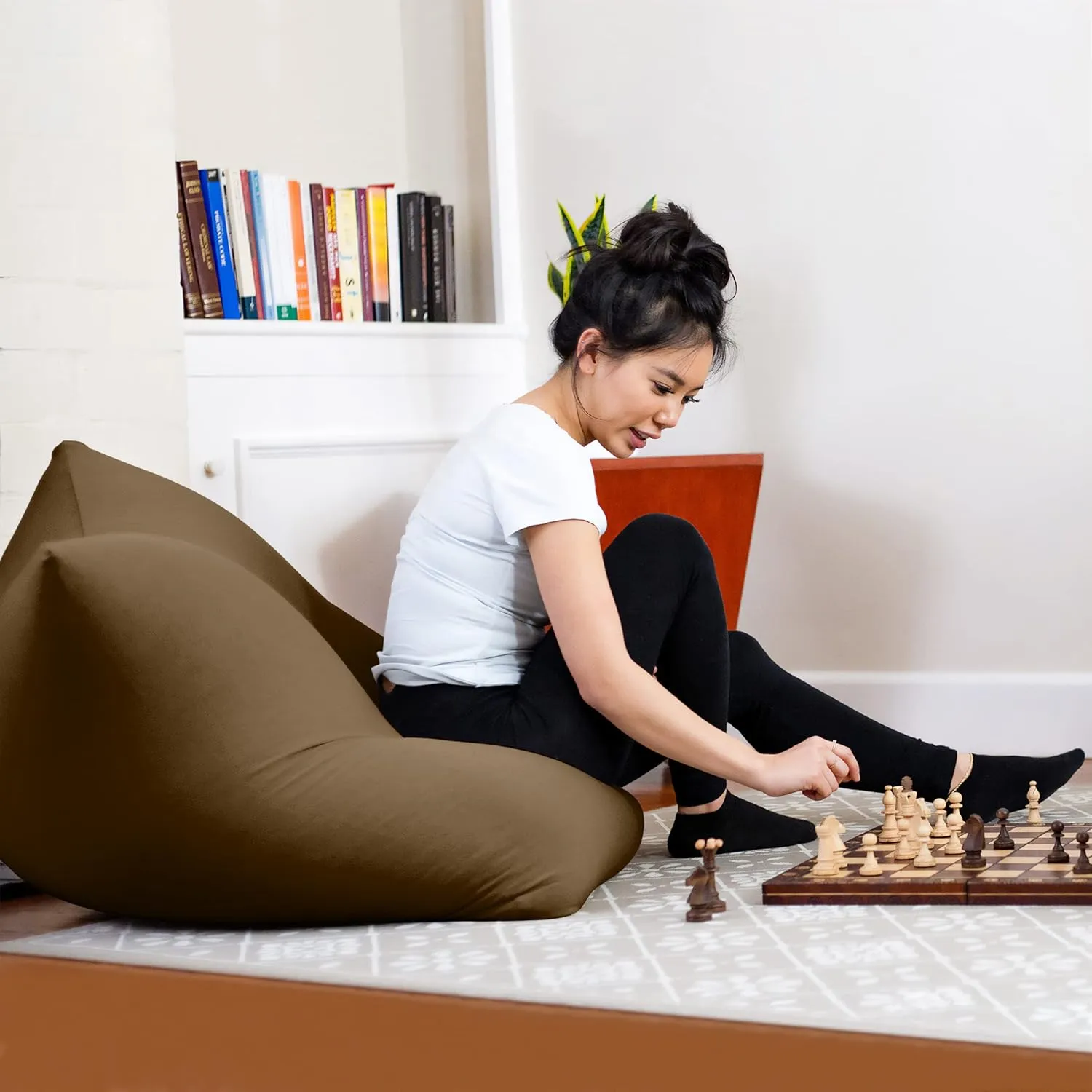 Yogibo Mini Bean Bag, Small Beanbag Chair for Kids, Teens and Adults, Great for Meditation and Sitting, Fibead Filling Conforms to Body, Washable, Removable Cover, Brown