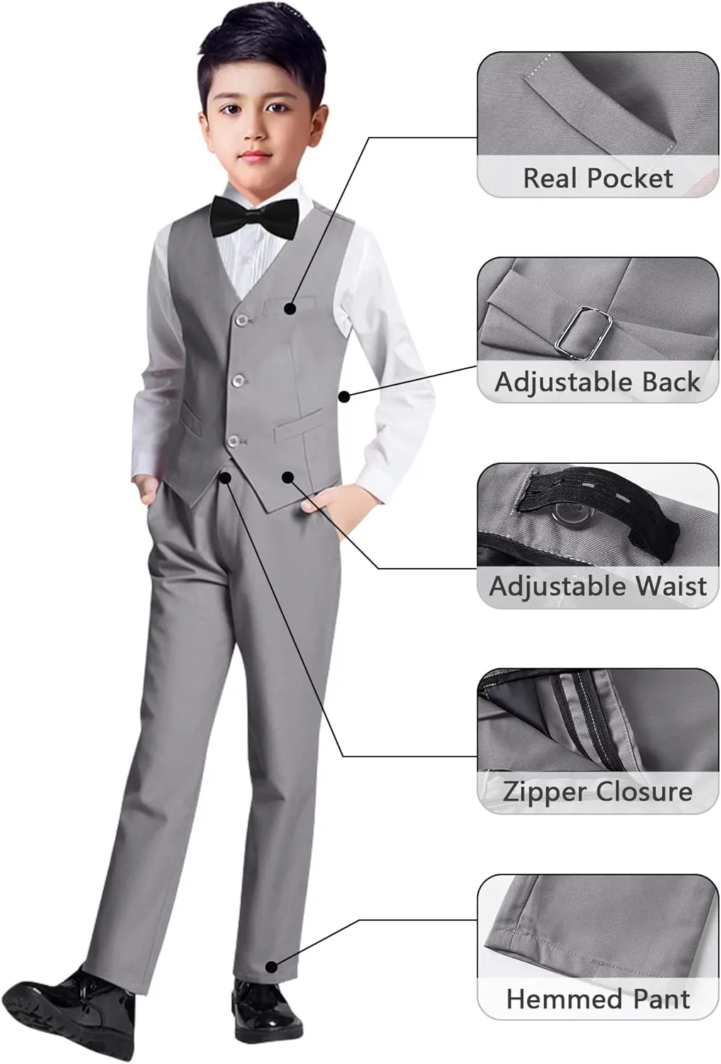 YuanLu Boys Suit for Kids Tuxedo Wedding Ring Bearer Outfit Boy Formal Suits 5 Piece Slim Fit Dresswear Suit Set