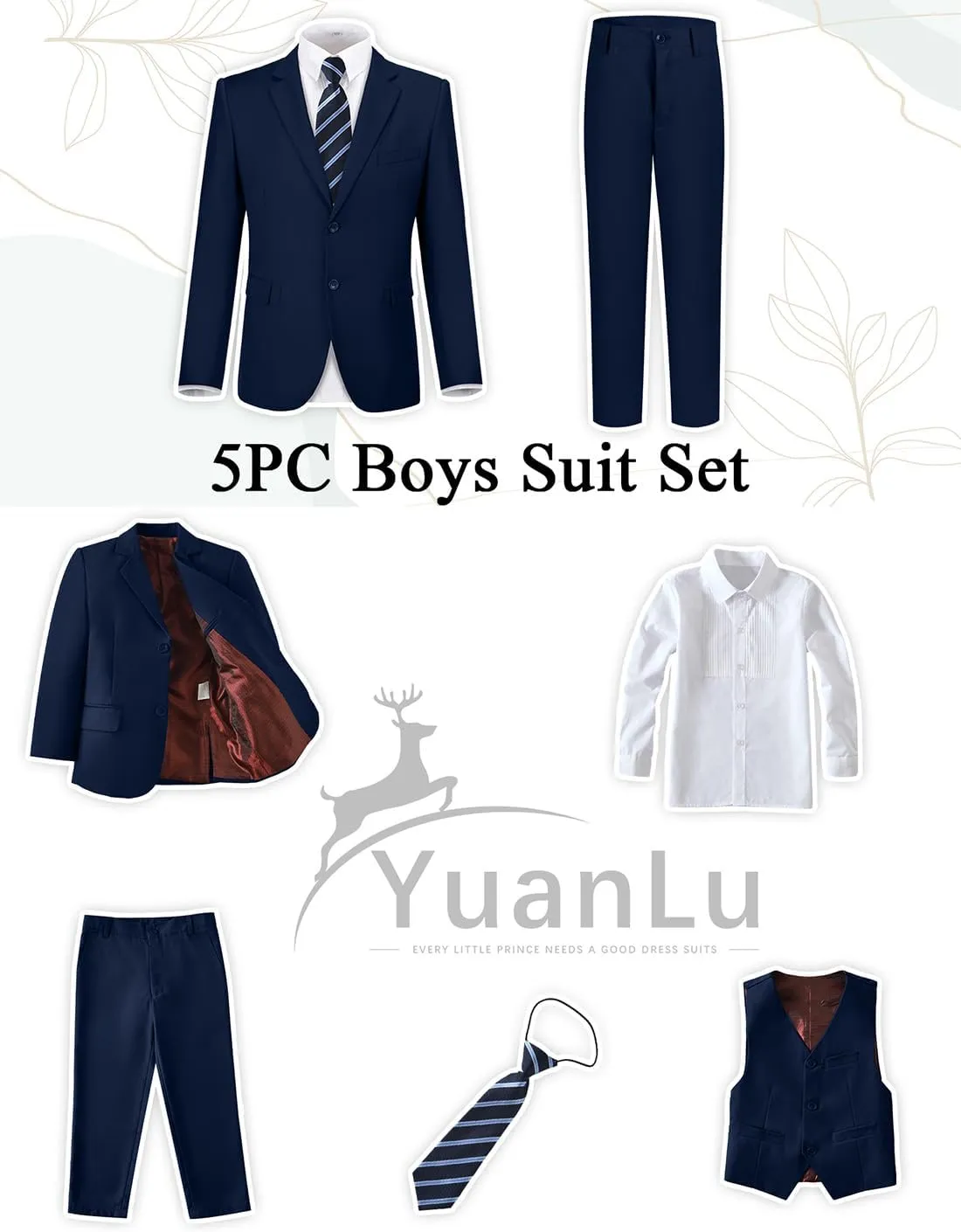 YuanLu Boys Suit for Kids Tuxedo Wedding Ring Bearer Outfit Boy Formal Suits 5 Piece Slim Fit Dresswear Suit Set