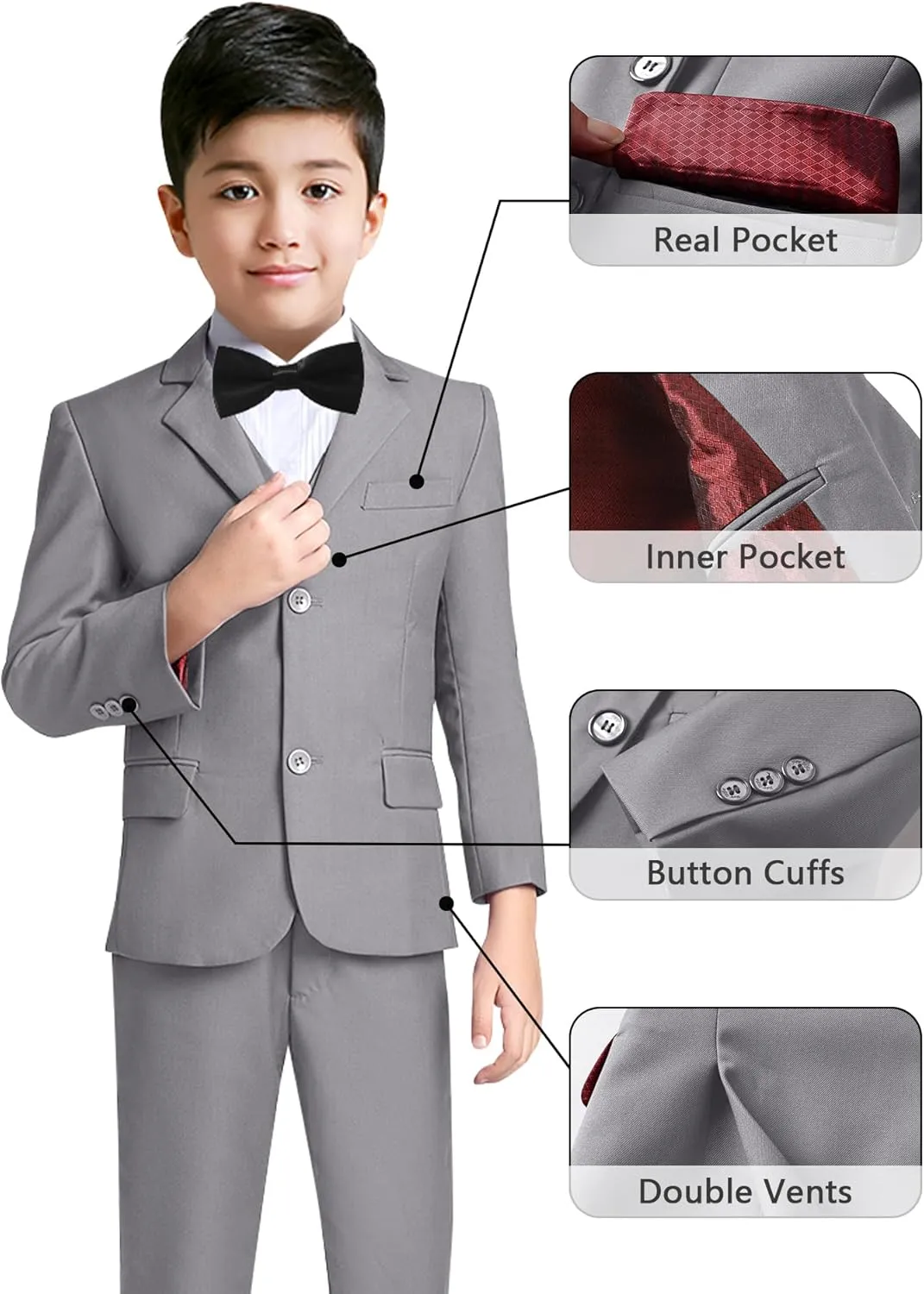 YuanLu Boys Suit for Kids Tuxedo Wedding Ring Bearer Outfit Boy Formal Suits 5 Piece Slim Fit Dresswear Suit Set