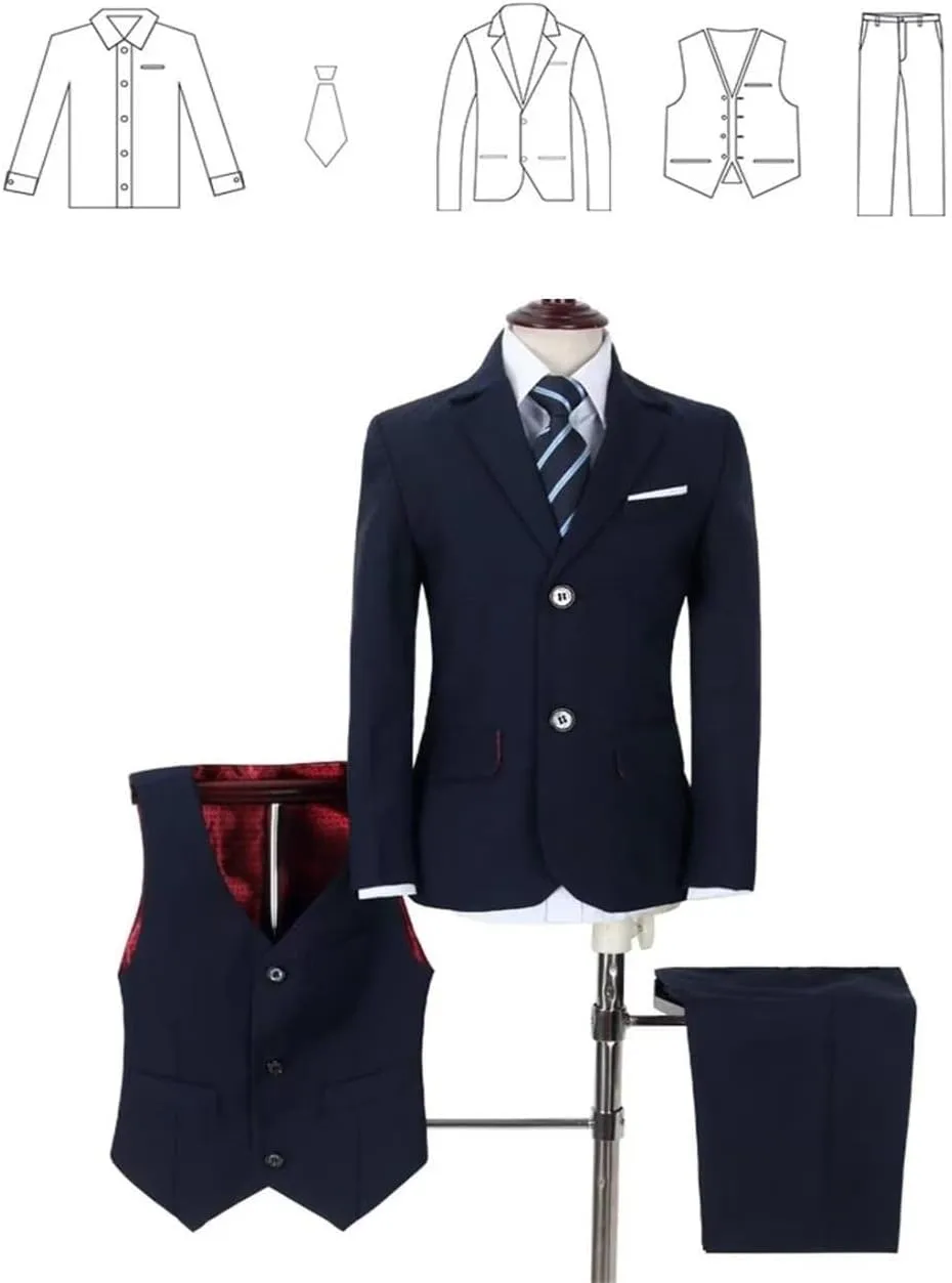 YuanLu Boys Suit for Kids Tuxedo Wedding Ring Bearer Outfit Boy Formal Suits 5 Piece Slim Fit Dresswear Suit Set