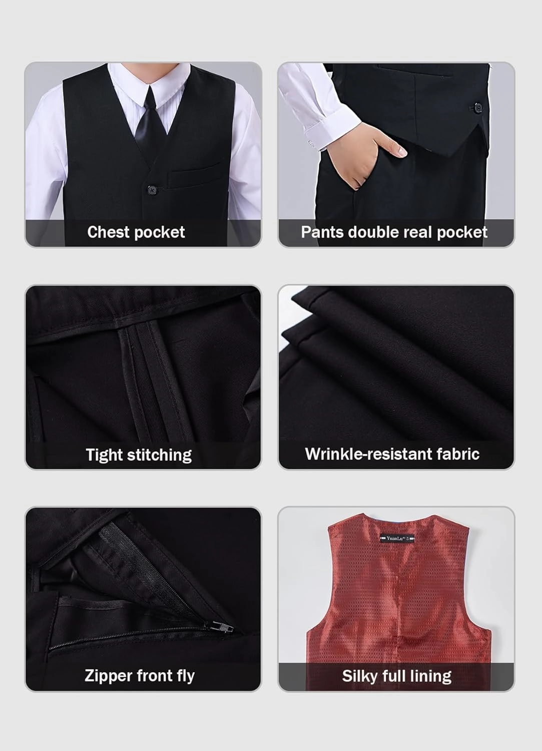 YuanLu Boys Suit Dress Clothes Ring Bearer Outfit Homecoming Dresses Boy Vest and Pants Set for Kids Wedding Tuxedo Suits