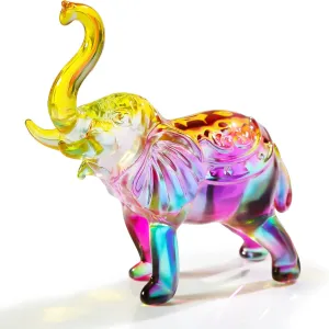 YWHL Crystal Glass Elephant Figurine Gifts for Women, Handmade Colorful Elephant Statue Decor Gift for Elephant Lovers, Crystal Animals Figurines Collectible for Home Decor