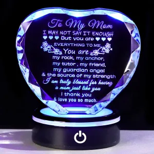 YWHL Gifts for Mom from Daughter Son Moms Mother's Day Birthday Gifts Crystal Unique to My Mom Heart Keepsakes Gift for Mother with Colorful LED Base
