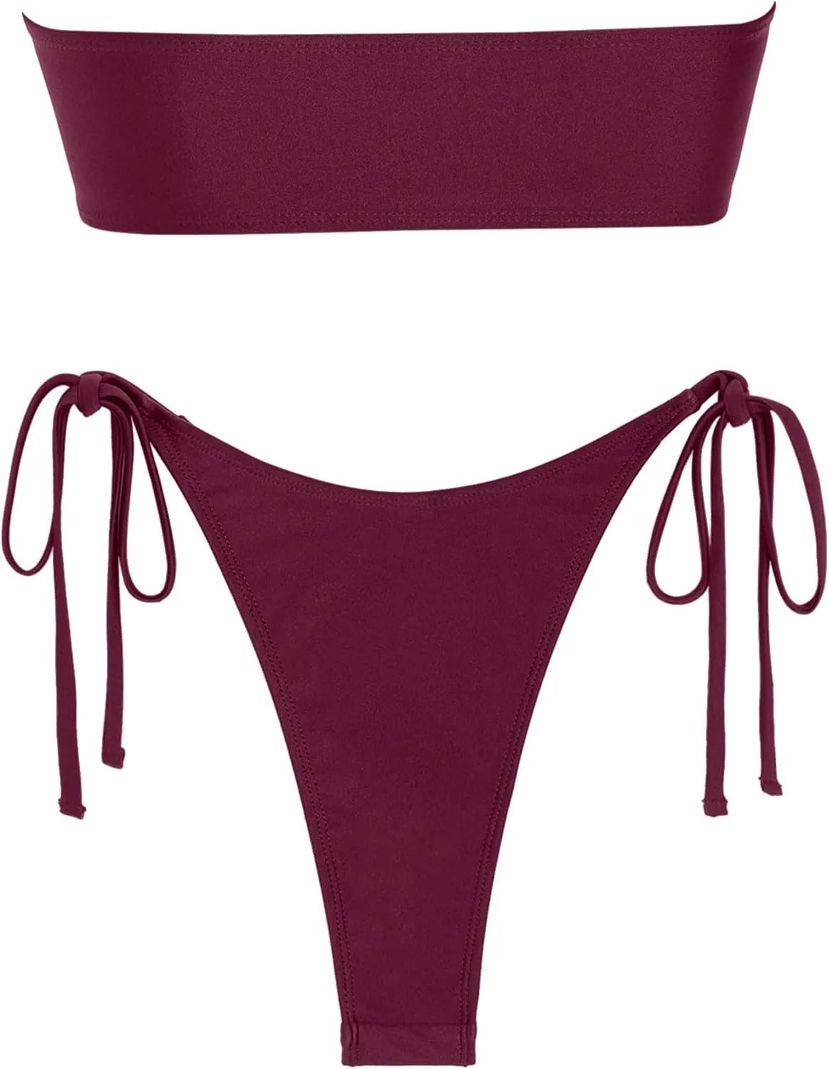 ZAFUL Metal Ring Bandeau Bikini Set Tie Side Bathing Suit High Cut 2 Piece Swimsuit Cutout Swimwear