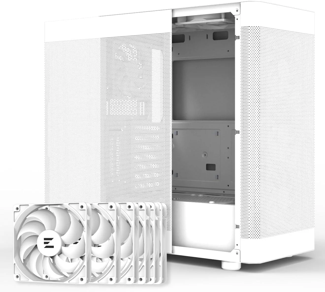 Zalman i4 Airflow Full Mesh Mid Tower ATX Desktop PC Case, 6 x 120mm Quiet Fans Pre-Installed, Vertical GPU Mount & 360mm Radiator Support, White