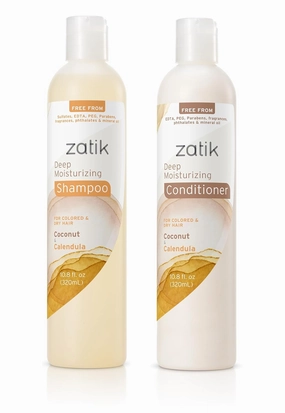 Zatik Naturals - Deep Moisturizing Shampoo   Conditioner Set - Coconut & Calendula, for Colored, Dry damaged Hair, Bio-degradable, pH Balanced, FREE from Parabens, fragrances, 10.8 fl oz (One of Each)