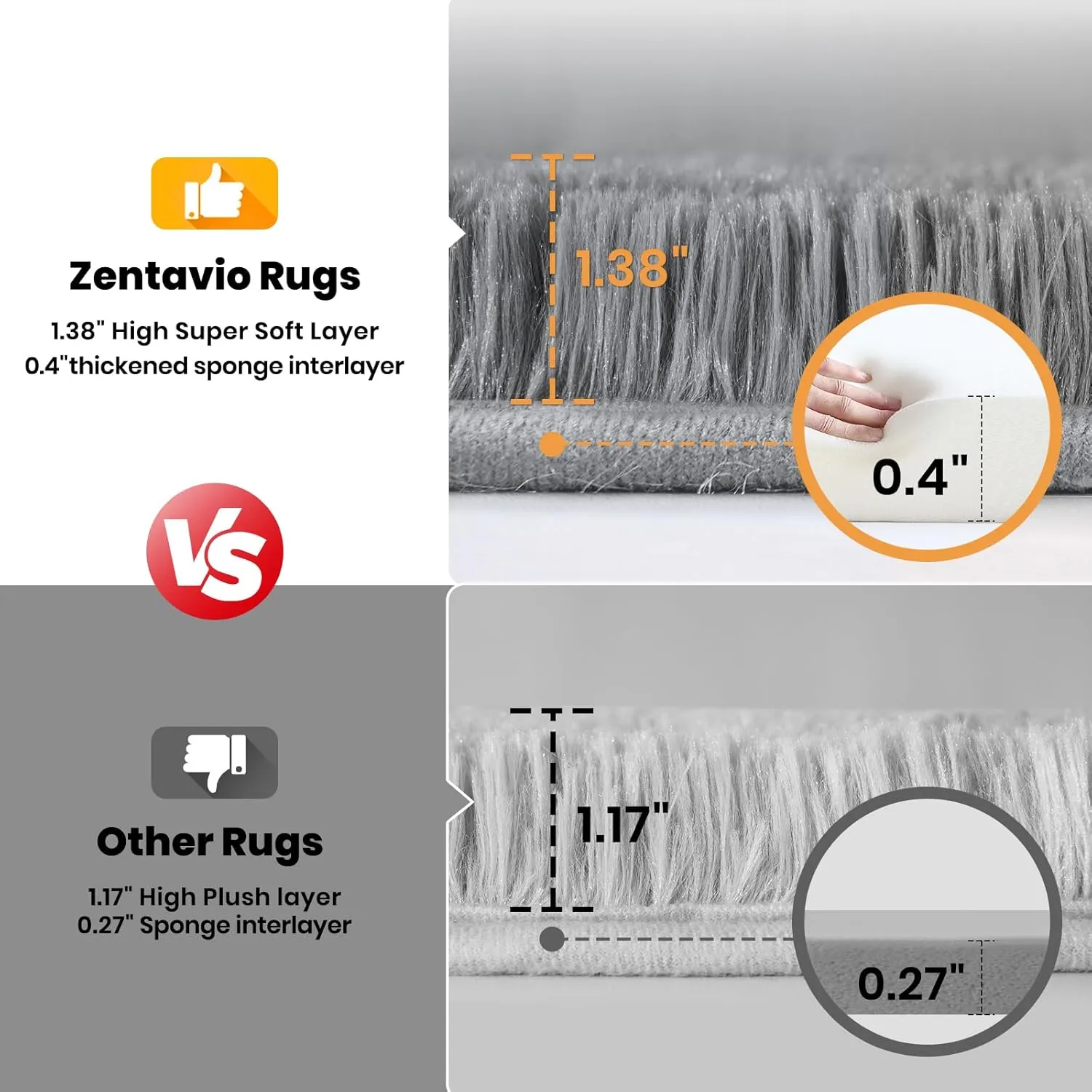 Zentavio Area Rugs for Living Room Rugs for Bedroom 4x6 Carpet Fluffy Furry Soft Shag Aesthetic Plush High Pile Gray Throw Rug for Nursery Kids Room Dorm Light Grey