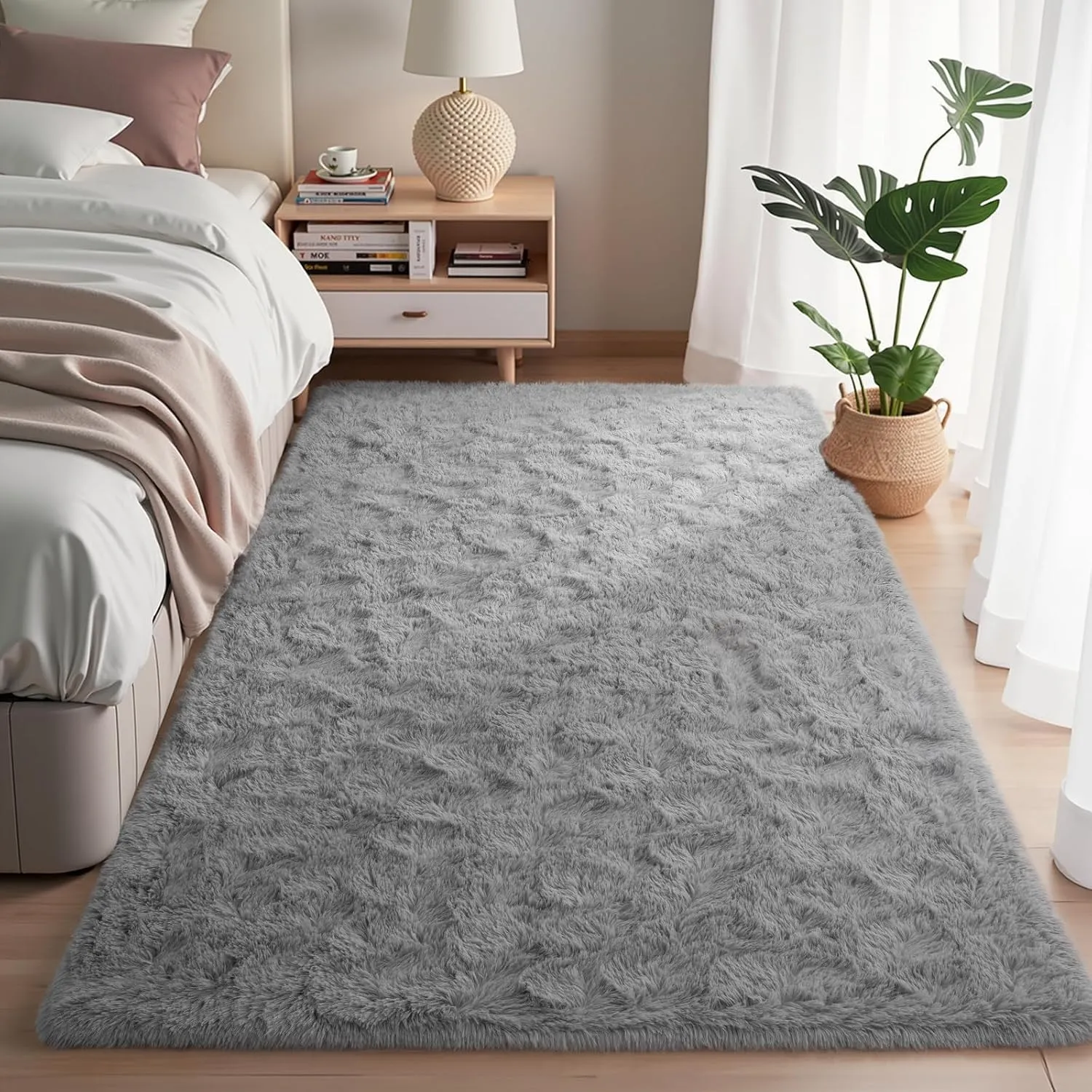 Zentavio Area Rugs for Living Room Rugs for Bedroom 4x6 Carpet Fluffy Furry Soft Shag Aesthetic Plush High Pile Gray Throw Rug for Nursery Kids Room Dorm Light Grey