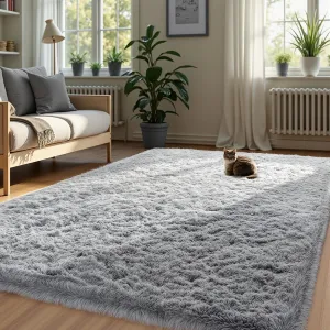 Zentavio Area Rugs for Living Room Rugs for Bedroom 4x6 Carpet Fluffy Furry Soft Shag Aesthetic Plush High Pile Gray Throw Rug for Nursery Kids Room Dorm Light Grey