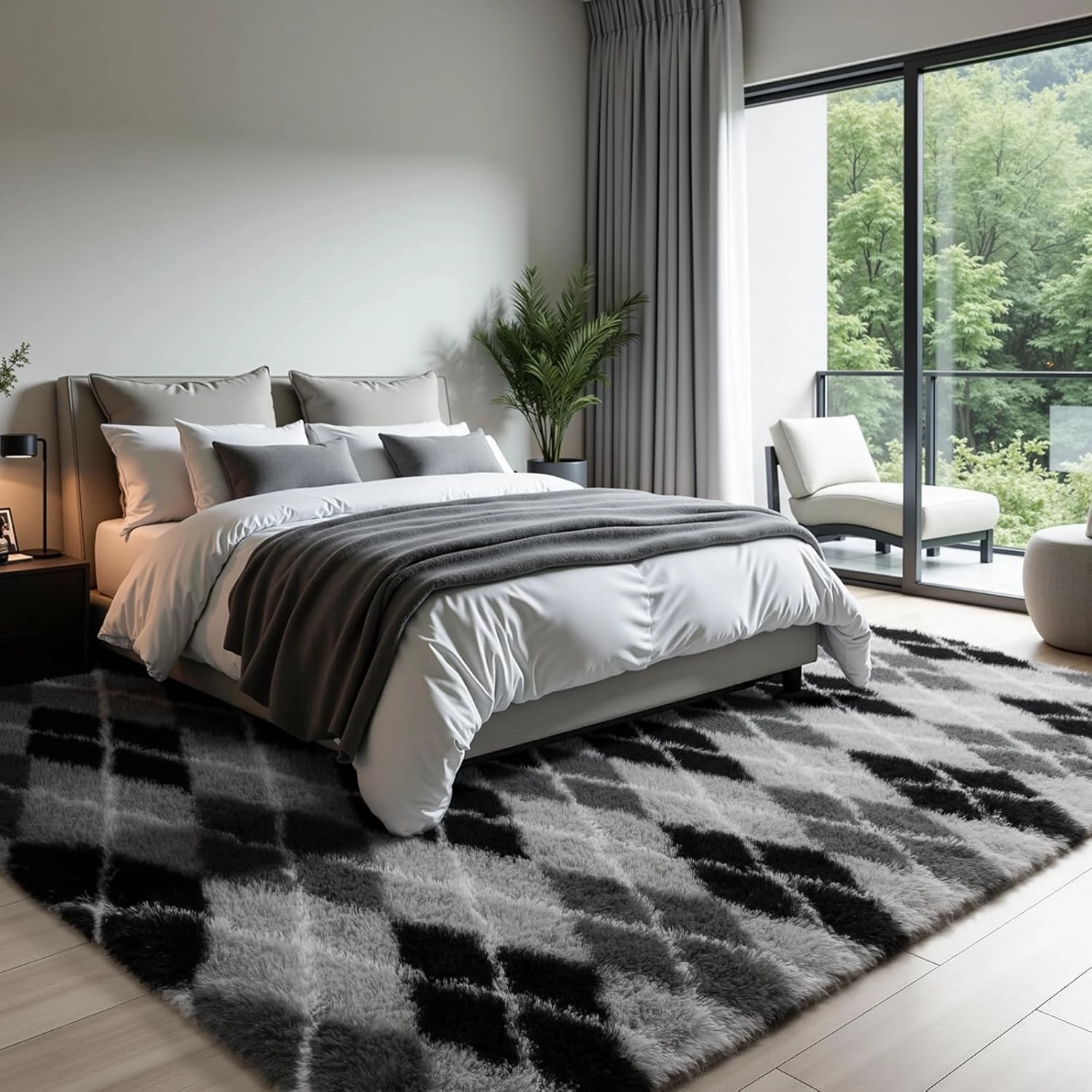 Zentavio Area Rugs for Living Room Large Rugs for Bedroom 6x9 Carpet Fluffy Fuzzy Soft Shag Aesthetic Plush High Pile Gray Throw Rug for Nursery Kids Room Dorm Diomond Black