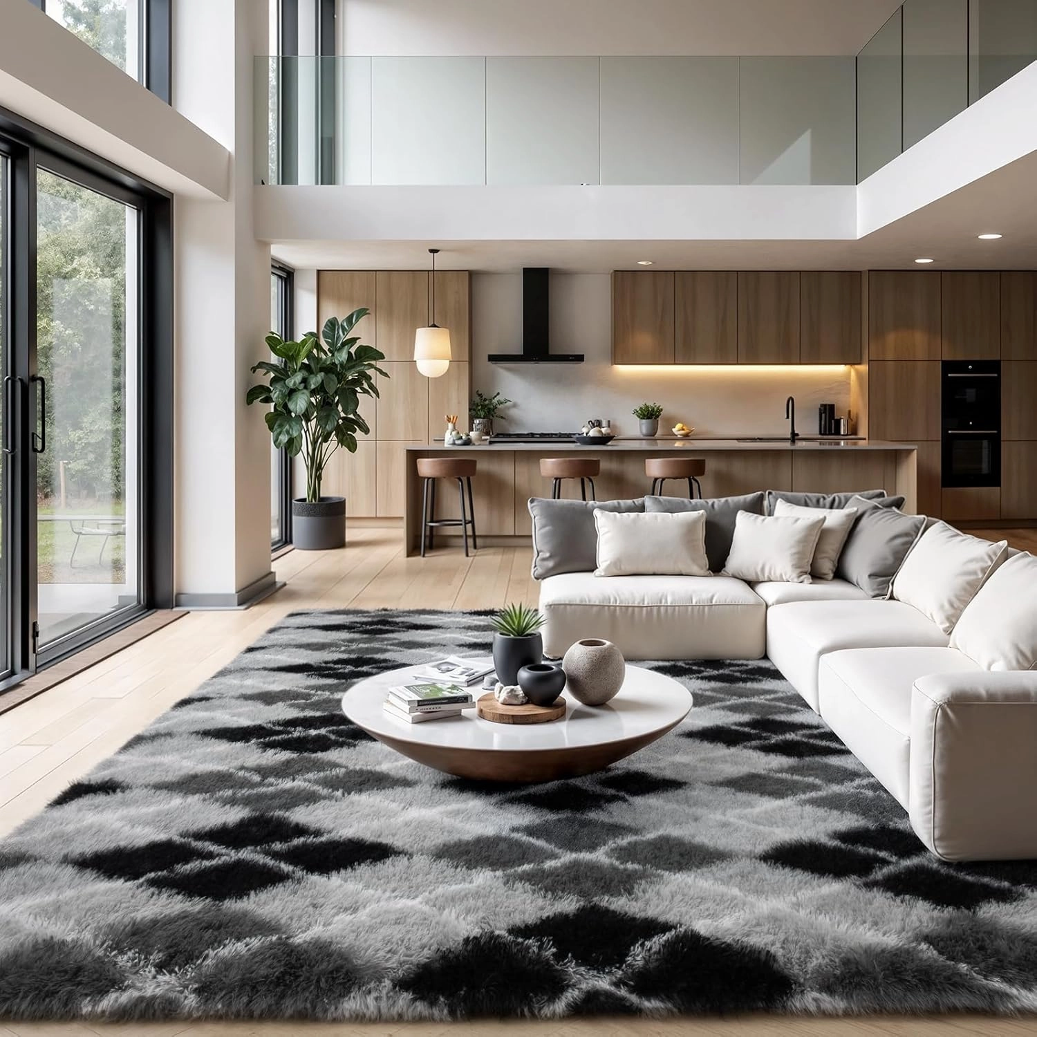 Zentavio Area Rugs for Living Room Large Rugs for Bedroom 6x9 Carpet Fluffy Fuzzy Soft Shag Aesthetic Plush High Pile Gray Throw Rug for Nursery Kids Room Dorm Diomond Black
