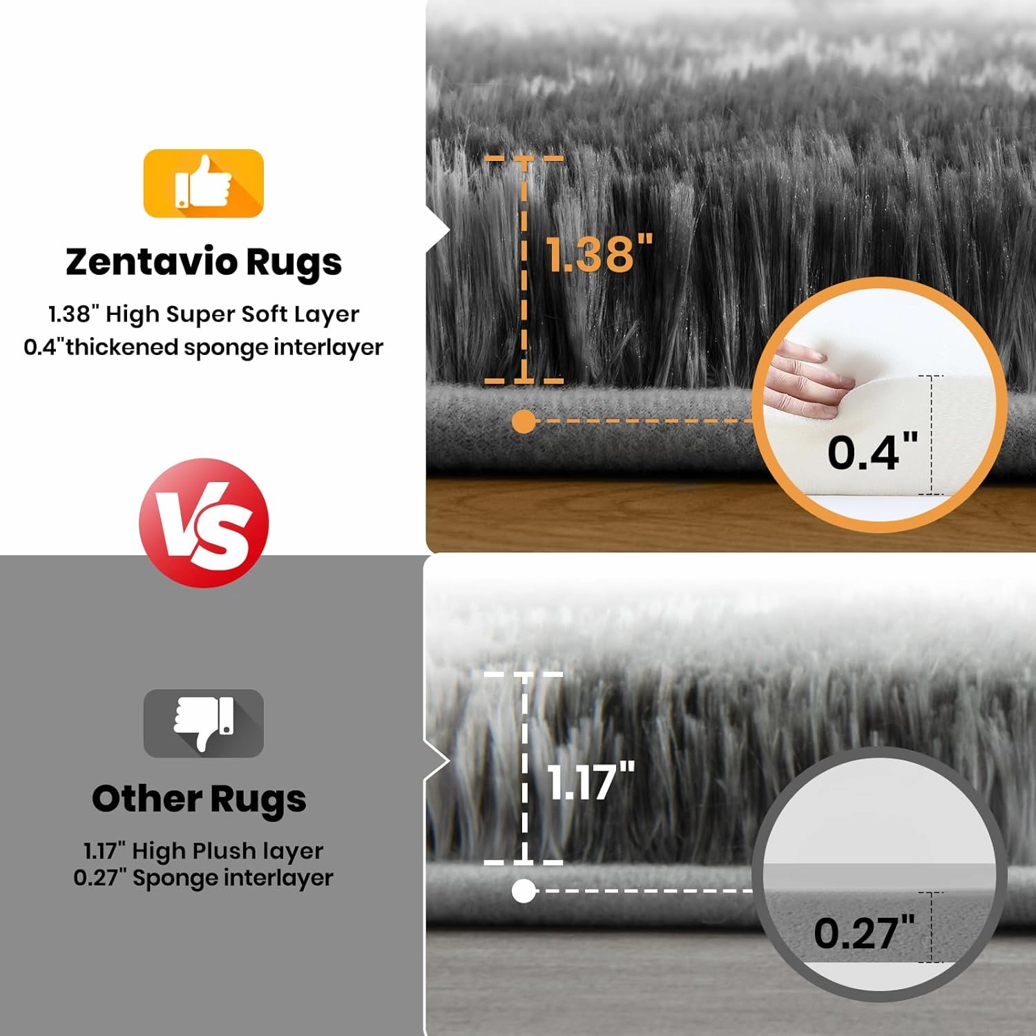 Zentavio Area Rugs for Living Room Large Rugs for Bedroom 6x9 Carpet Fluffy Fuzzy Soft Shag Aesthetic Plush High Pile Gray Throw Rug for Nursery Kids Room Dorm Diomond Black