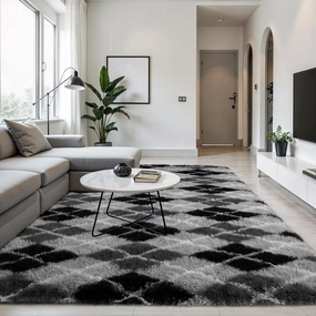 Zentavio Area Rugs for Living Room Large Rugs for Bedroom 6x9 Carpet Fluffy Fuzzy Soft Shag Aesthetic Plush High Pile Gray Throw Rug for Nursery Kids Room Dorm Diomond Black