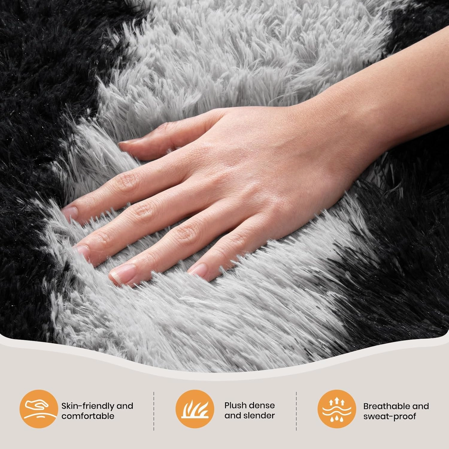 Zentavio Area Rugs for Living Room Large Rugs for Bedroom 6x9 Carpet Fluffy Fuzzy Soft Shag Aesthetic Plush High Pile Gray Throw Rug for Nursery Kids Room Dorm Horizontal Stripes Black Grey