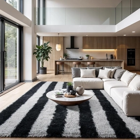 Zentavio Area Rugs for Living Room Large Rugs for Bedroom 6x9 Carpet Fluffy Fuzzy Soft Shag Aesthetic Plush High Pile Gray Throw Rug for Nursery Kids Room Dorm Horizontal Stripes Black Grey