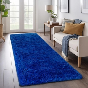 Zentavio Bedside Rugs for Boys Room 2x6 Runner Rugs for Hallway Bedroom Non Slip Fluffy Soft Shaggy Carpet for Kids Home Decor Aesthetic Dorm Nursery Navy Blue