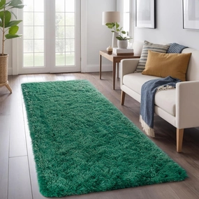 Zentavio Runner Rugs for Hallway 2x6 Shag Soft Bedroom Bedside Rugs Non Slip Fluffy Carpet for Kids Girls Boys Home Decor Aesthetic Dorm Nursery Emerald Green
