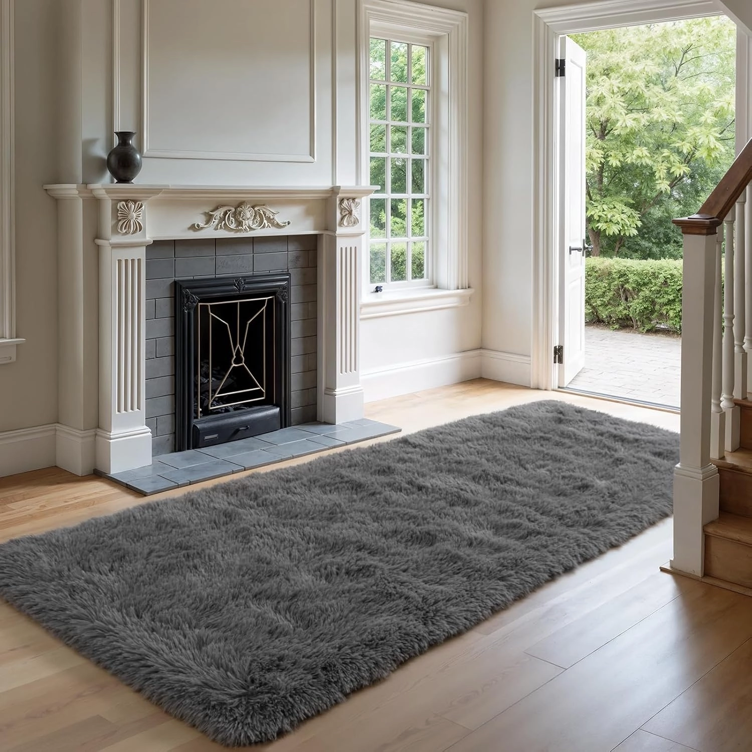 Zentavio Runner Rugs for Hallway 2x6 Shag Soft Bedroom Bedside Rugs Non Slip Fluffy Carpet for Kids Girls Boys Home Decor Aesthetic Dorm Nursery Grey