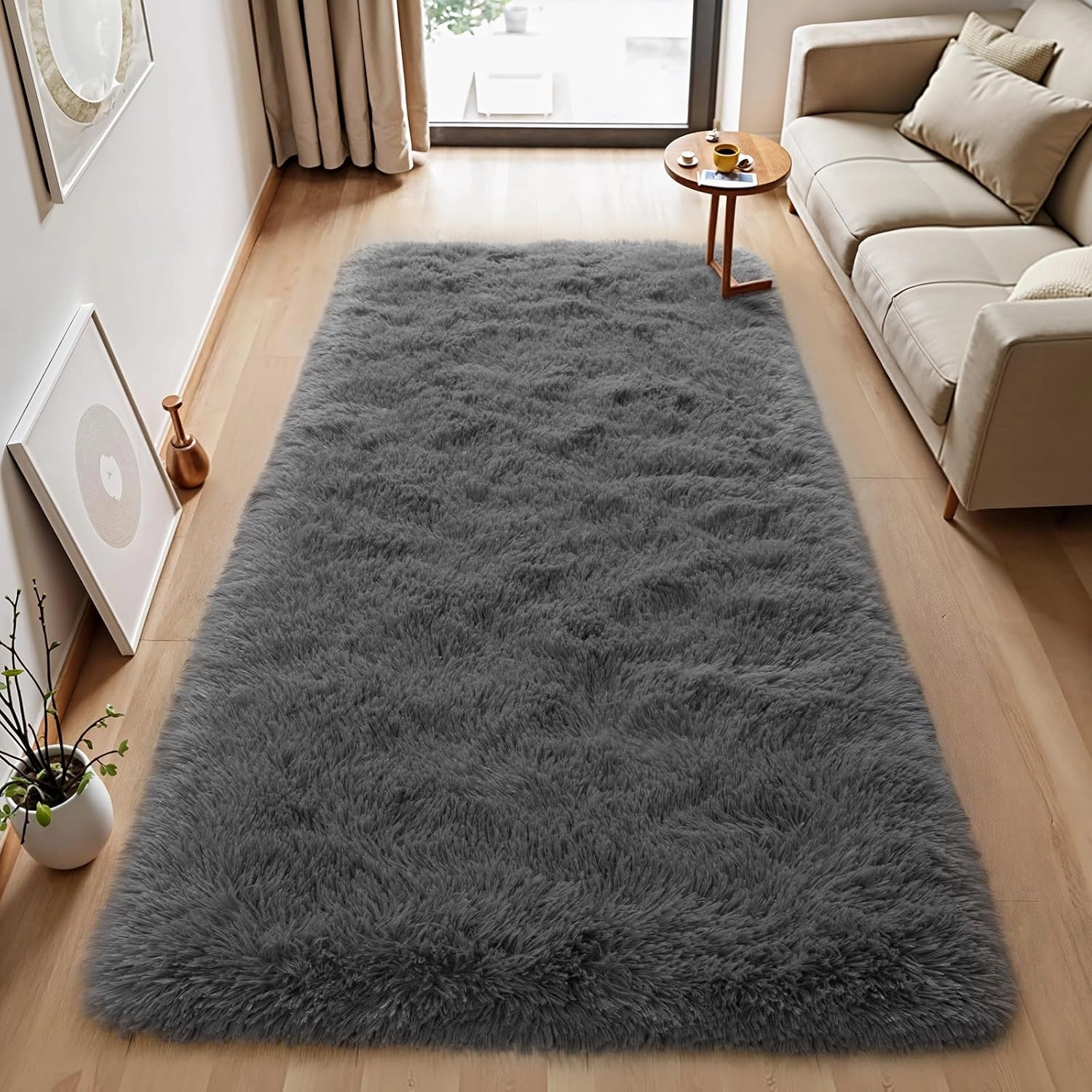 Zentavio Runner Rugs for Hallway 2x6 Shag Soft Bedroom Bedside Rugs Non Slip Fluffy Carpet for Kids Girls Boys Home Decor Aesthetic Dorm Nursery Grey